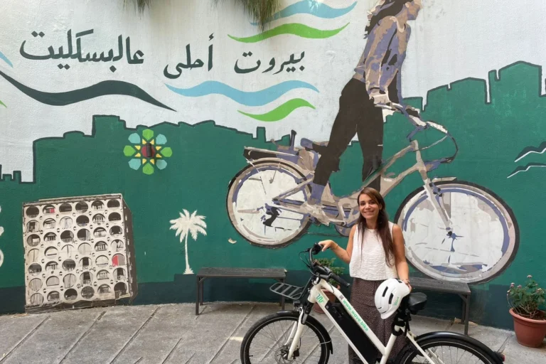 Joyce Hamze, CEO of Wave, with an electric bike from the Beirut-based subscription service